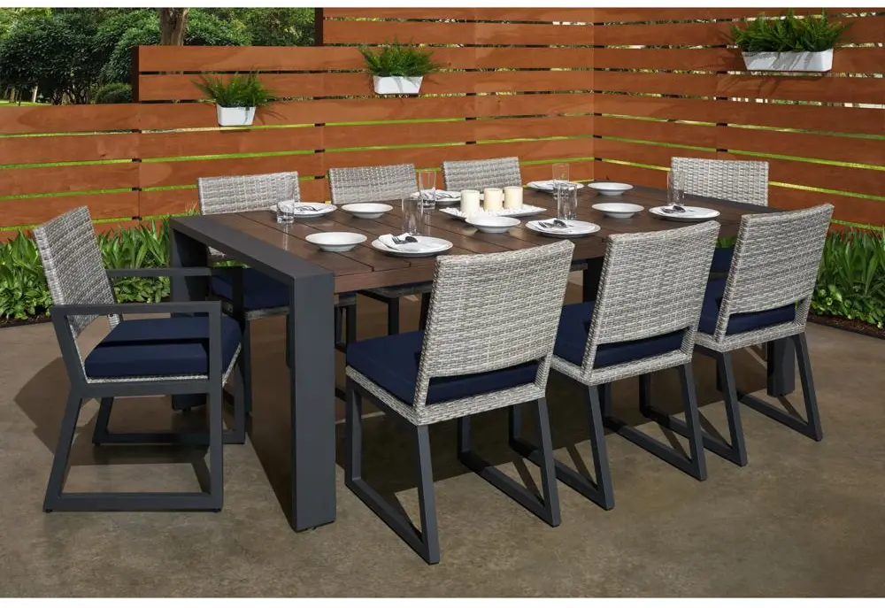 Milo Gray 9 Piece Dining Set with Navy Cushions-1