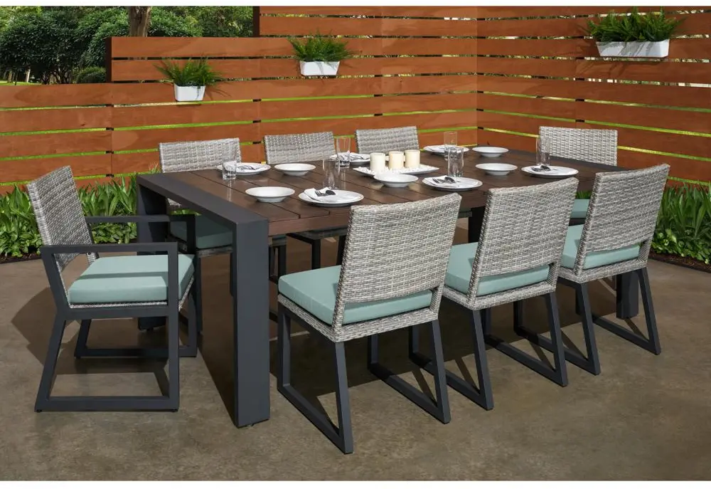 Milo Gray 9 Piece Dining Set with Light Blue Cushions-1
