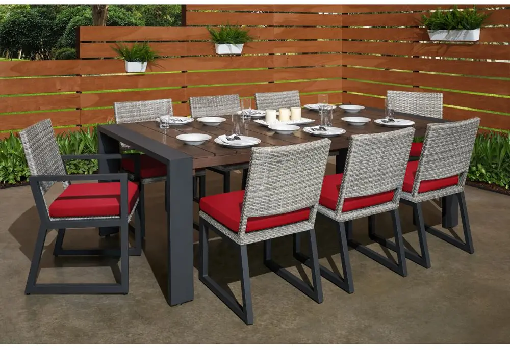 Milo Gray 9 Piece Dining Set with Red Cushions-1