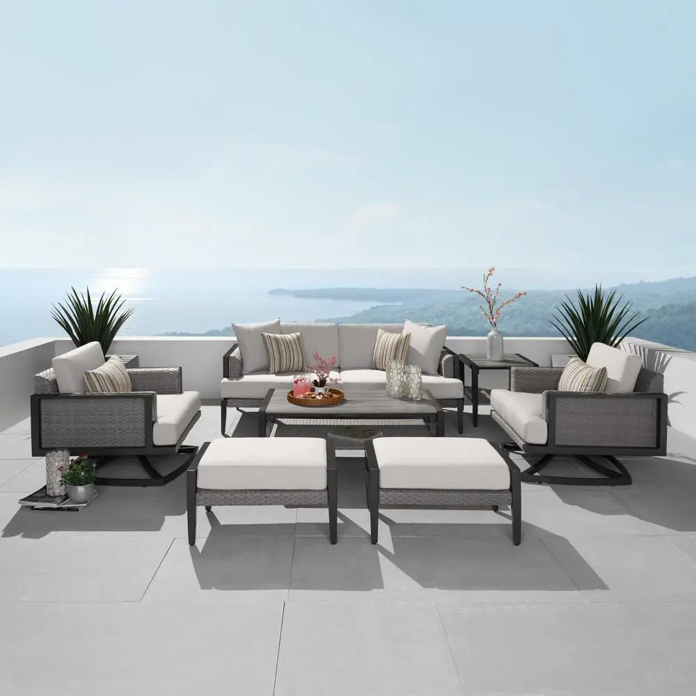 Vistano White 7 Piece Sofa with Club Chairs and Ottomans Patio Set-1
