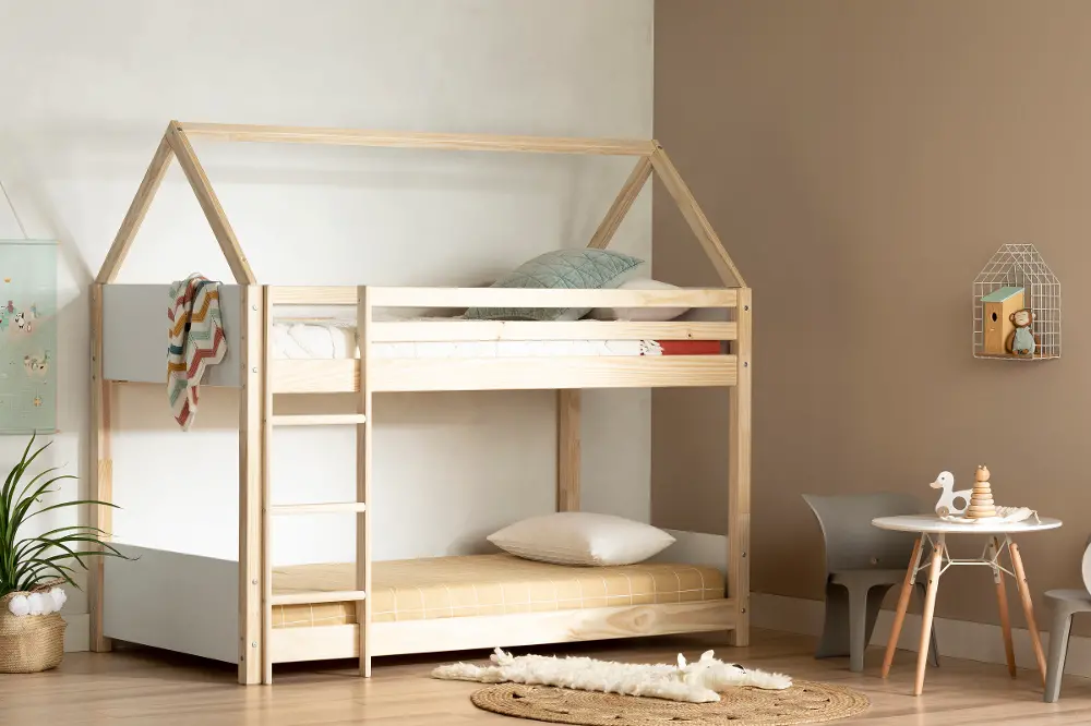 13513 Sweedi Natural Wood Twin House Bunk Beds - South Shore-1