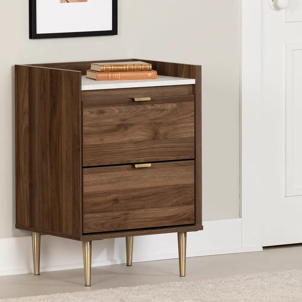 13526 Hype Walnut and Faux Carrara Marble 2-Drawer Nightstand - South Shore-1