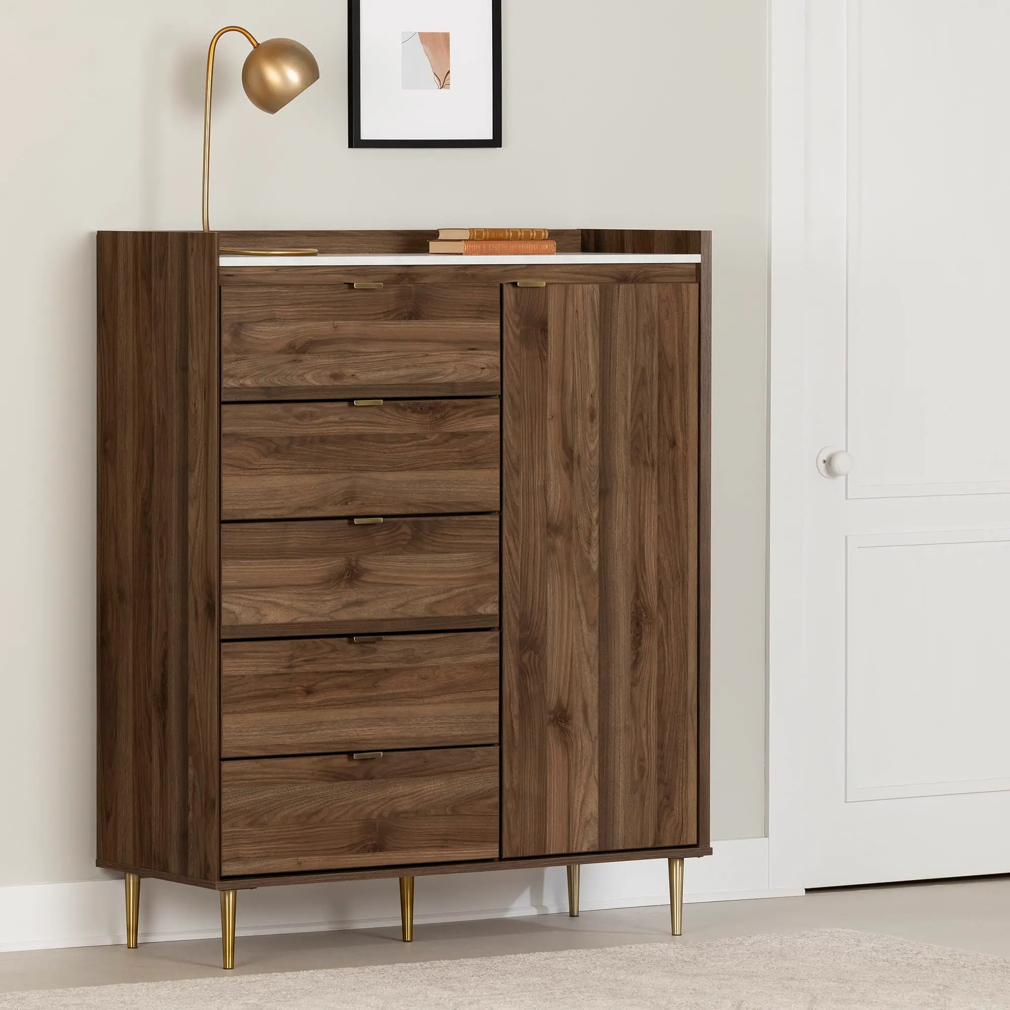 Hype Walnut Brown 5-Drawer Chest of Drawers - South Shore