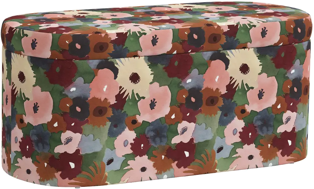 1225STMRGPLMOGA Frida Floral Plum Storage Bench - Skyline Furniture-1