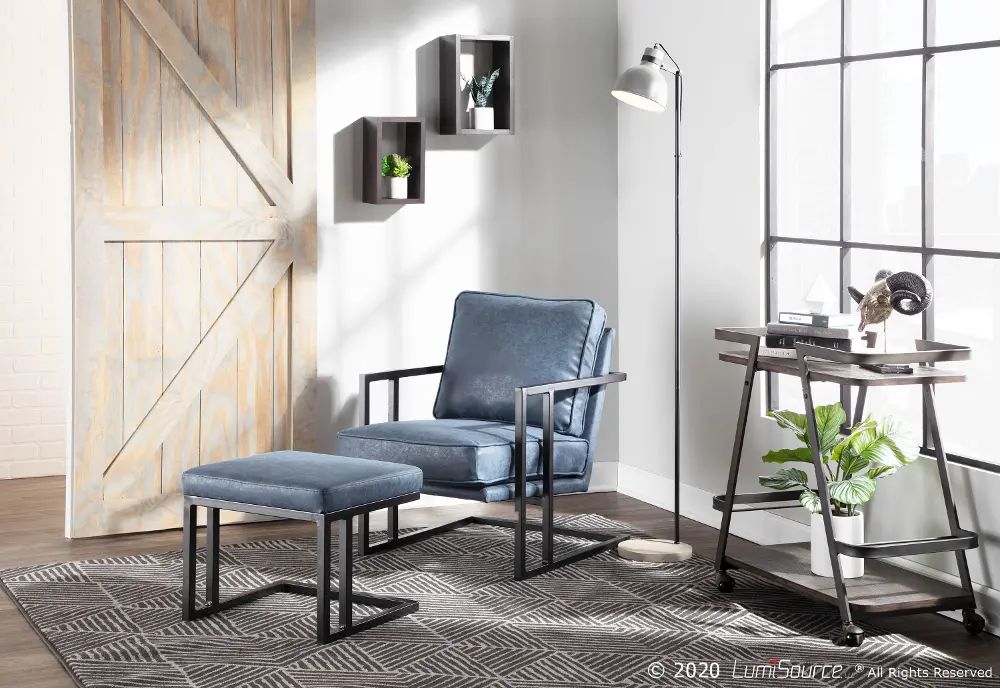 C2-ROMAN BKBU Roman Blue Faux Leather Lounge Chair and Ottoman-1