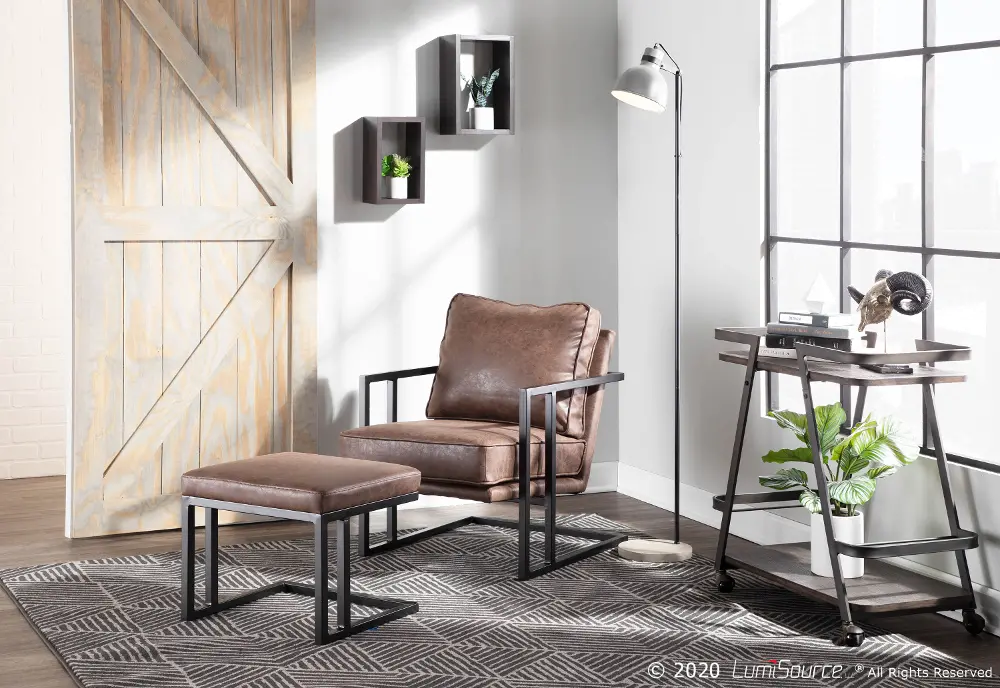 C2-ROMAN BKE Roman Dark Brown Faux Leather Lounge Chair and Ottoman-1