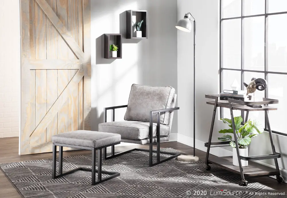 C2-ROMAN BKGY Roman Gray Faux Leather Lounge Chair and Ottoman-1