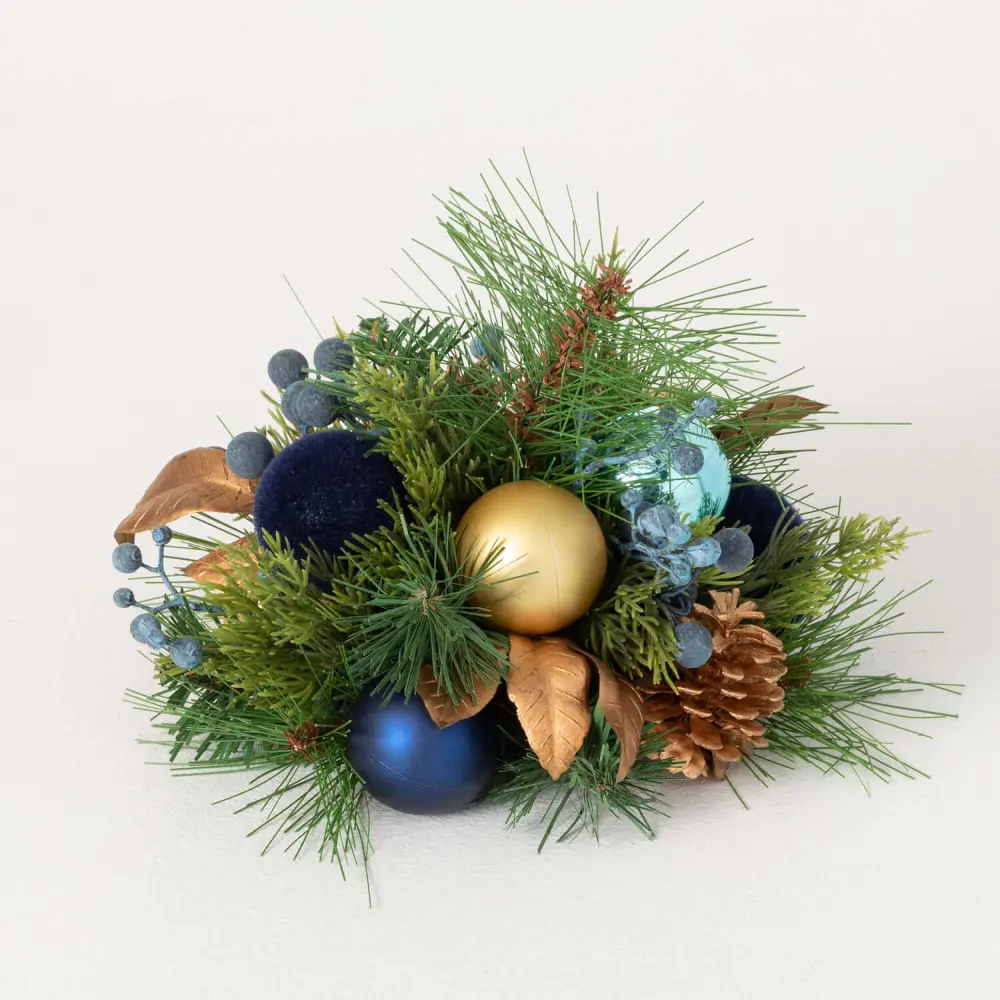 Blue Gold Ornament Faux Pine Orb-1
