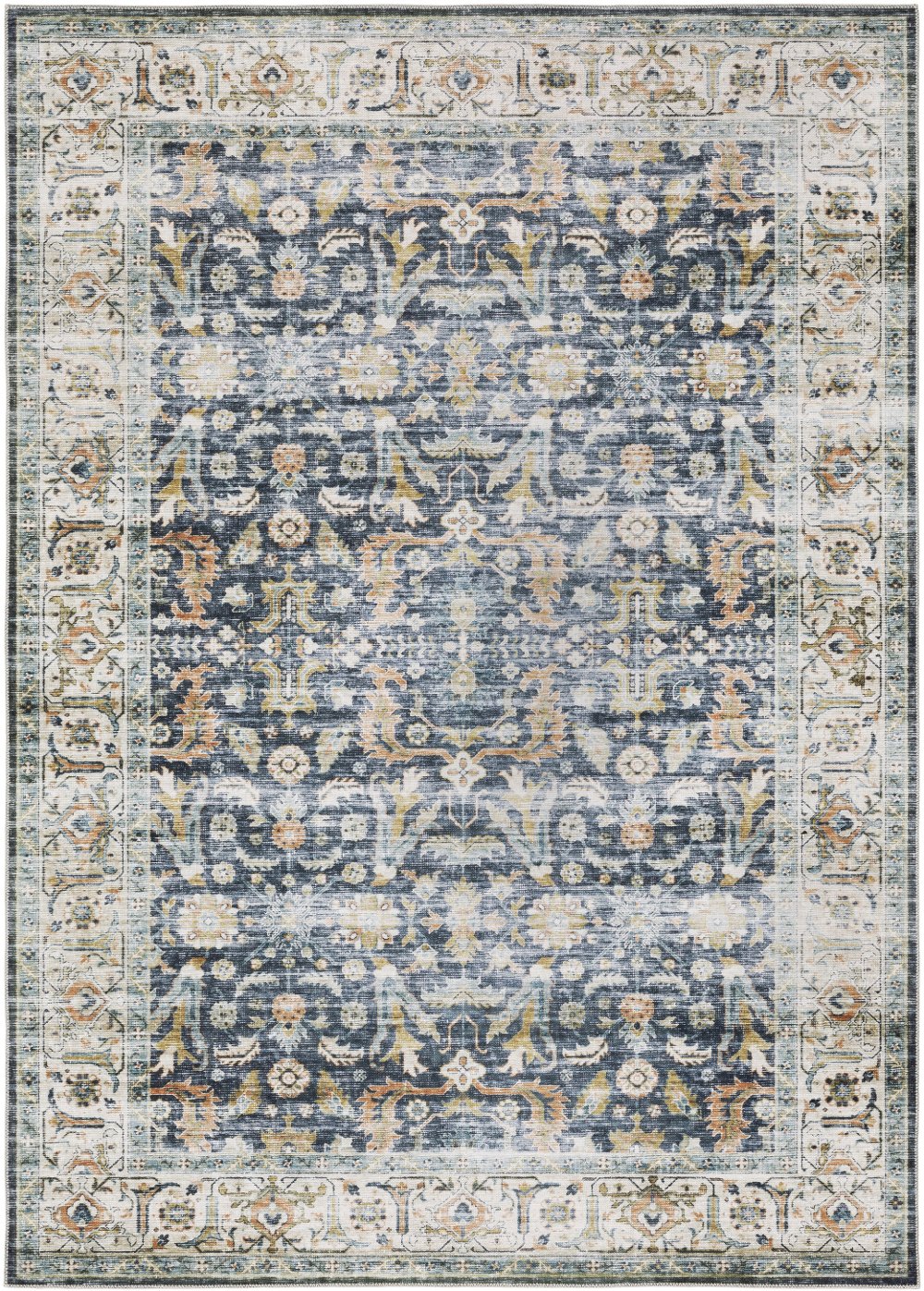 Charleston 5 x 7 Blue Border Washable Area Rug