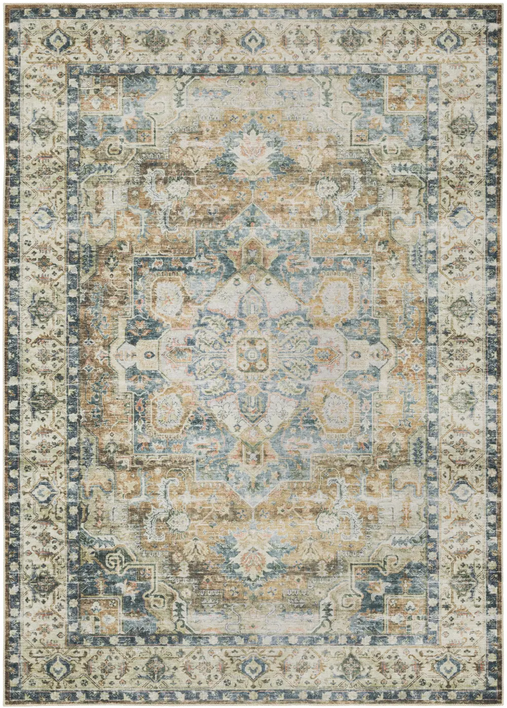 Charleston 2 x 8 Blue and Gold Washable Runner Rug-1