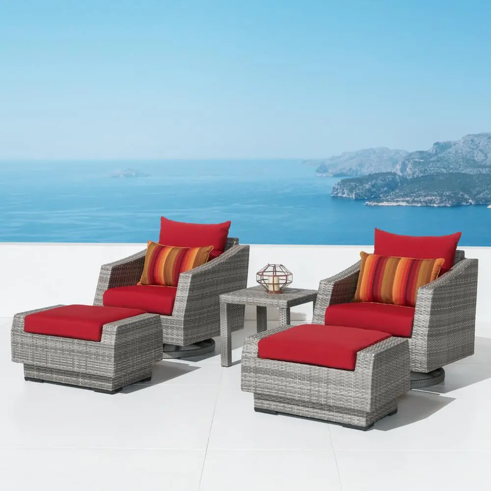 Cannes Red 5 Piece Motion Club Chairs with Ottomans and Side Table-1