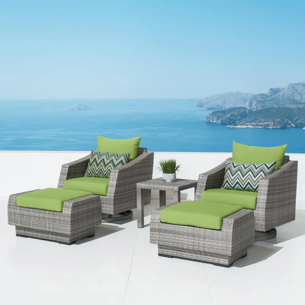 Cannes Green 5 Piece Motion Club Chairs with Ottomans and Side Table-1