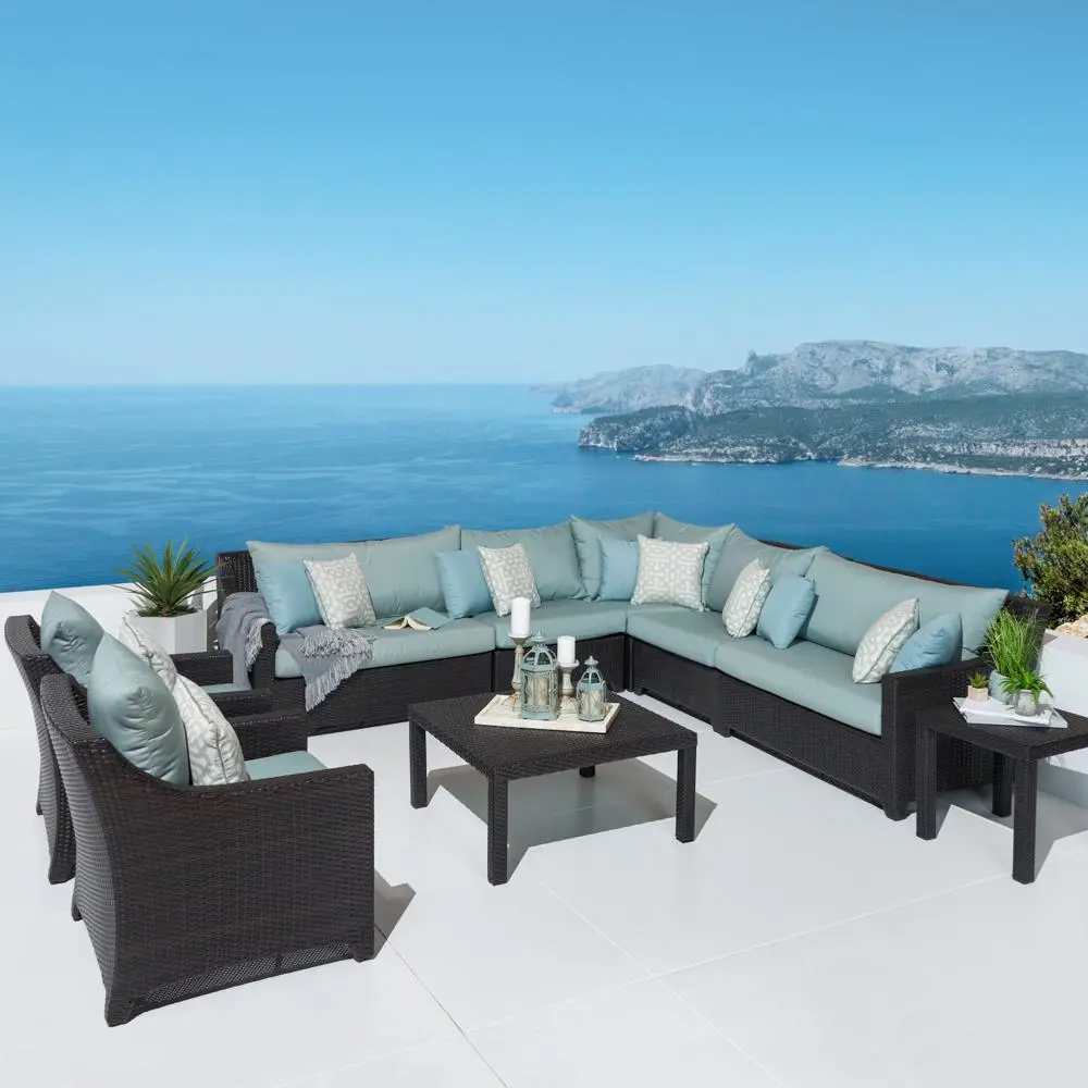 Deco Light Blue 9 Piece Sectional and Club Chairs Patio Set-1