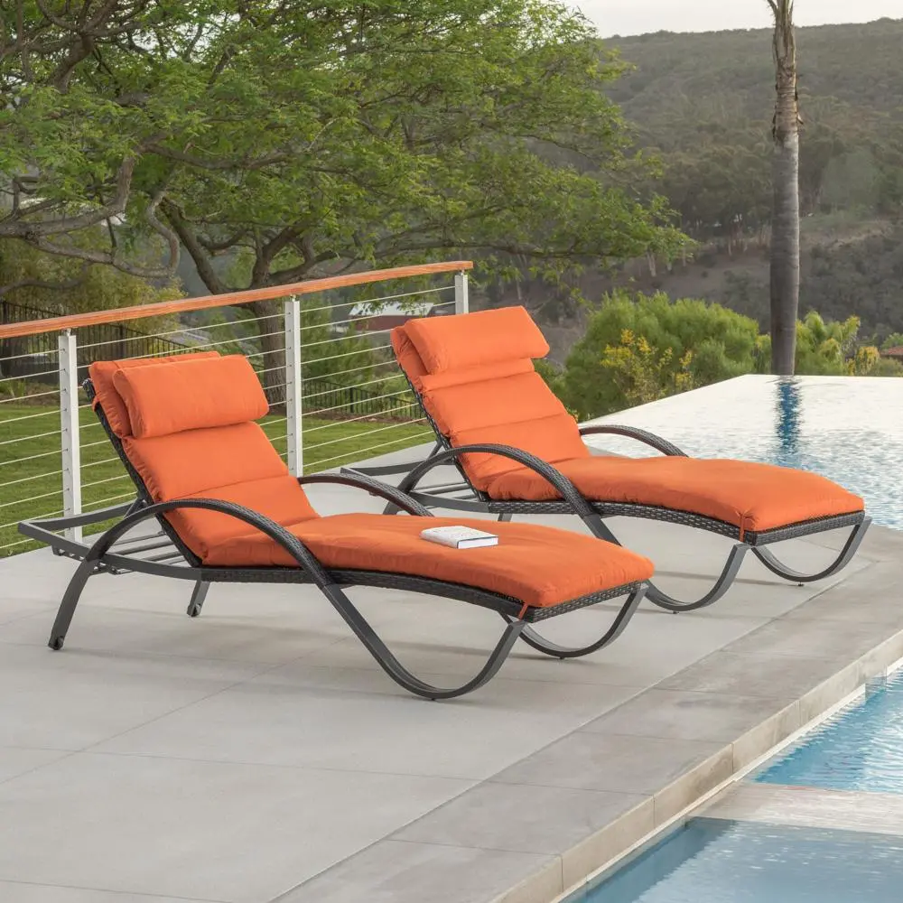 Deco Orange Chaise Lounges with Cushions Set-1