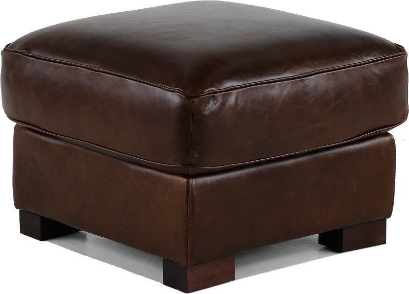 York Brown Leather Ottoman