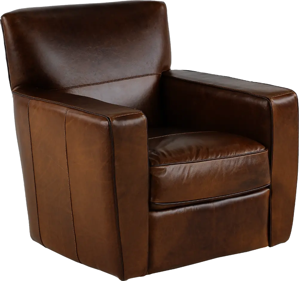 York Brown Leather Swivel Chair-1