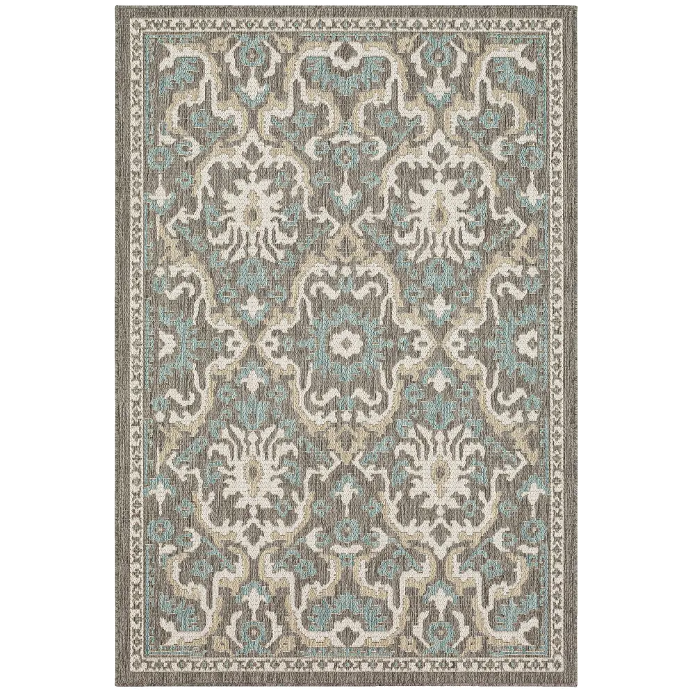 92311-E422/8X10 Mohawk Outdoor Home 8 x 10 Oushak Platinum Aqua Indoor-Outdoor Rug-1