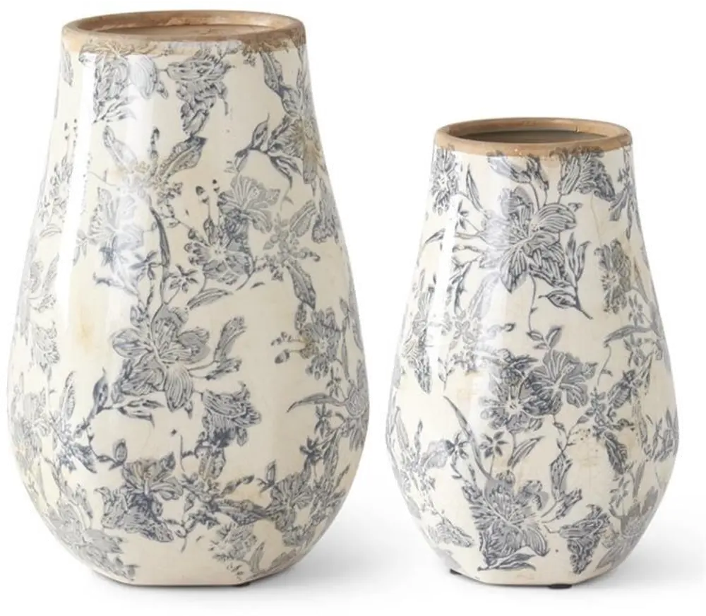 Large 10 Inch White and Blue Floral Vase-1