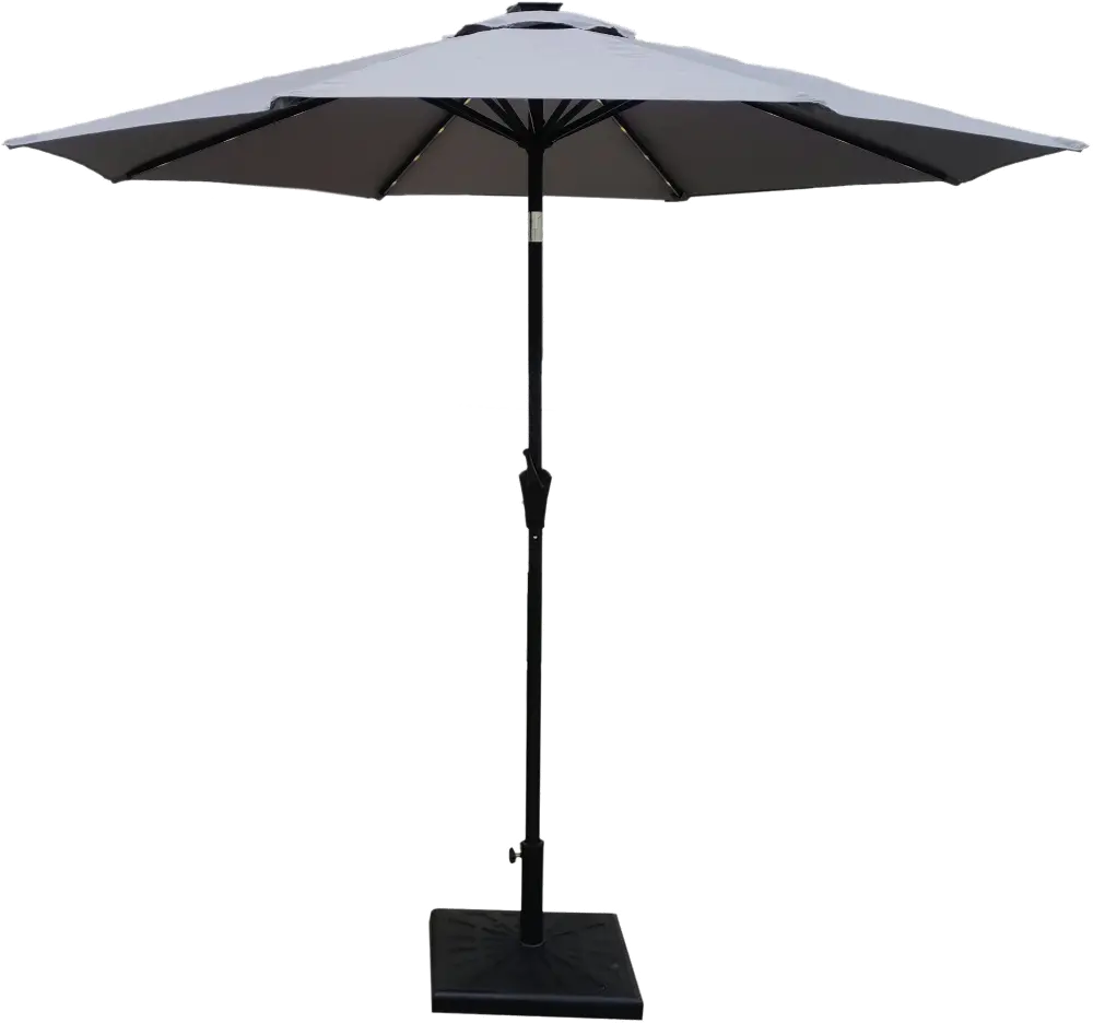 Gray Solar LED Lined 9ft Patio Umbrella-1