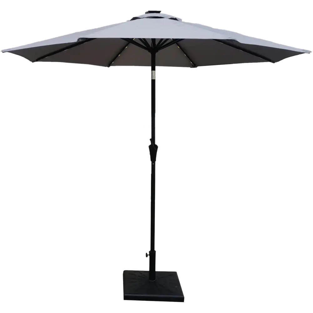 Gray Solar LED Lined 9ft Patio Umbrella-1