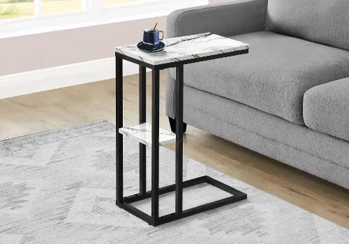 Monarch Specialties Contemporary 25 High C Shape Accent Table with Shelf White Black by Ashley