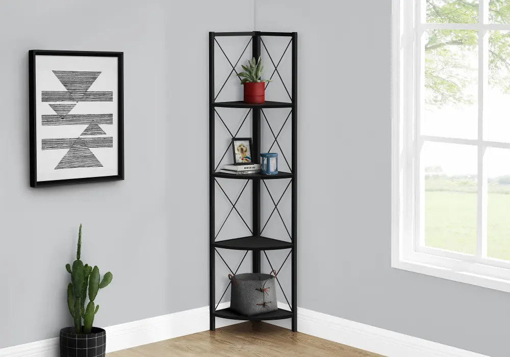 Jaden Black 4-Tier Corner Bookcase-1
