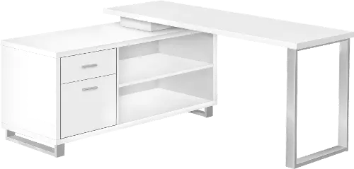 60 White Corner Desk with Storage by Monarch 