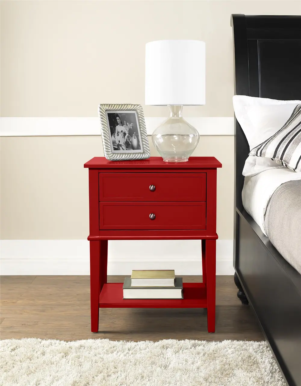Franklin Red Accent Table with 2 Drawers-1