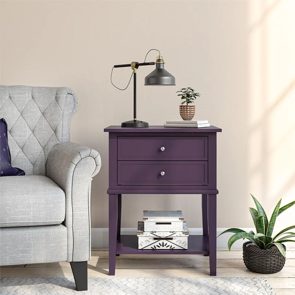 Franklin Purple Accent Table with 2 Drawers-1