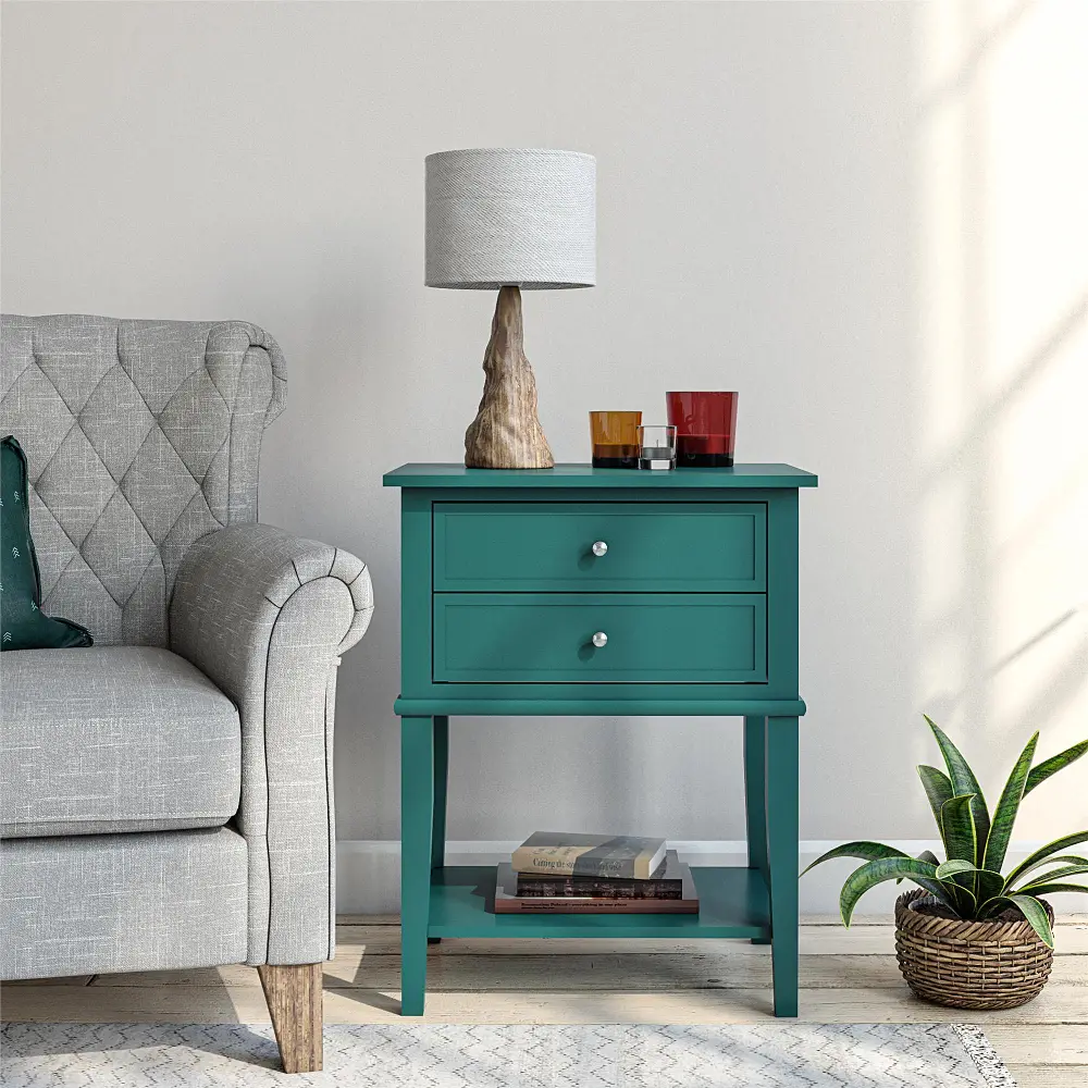 Franklin Emerald Accent Table with 2 Drawers-1