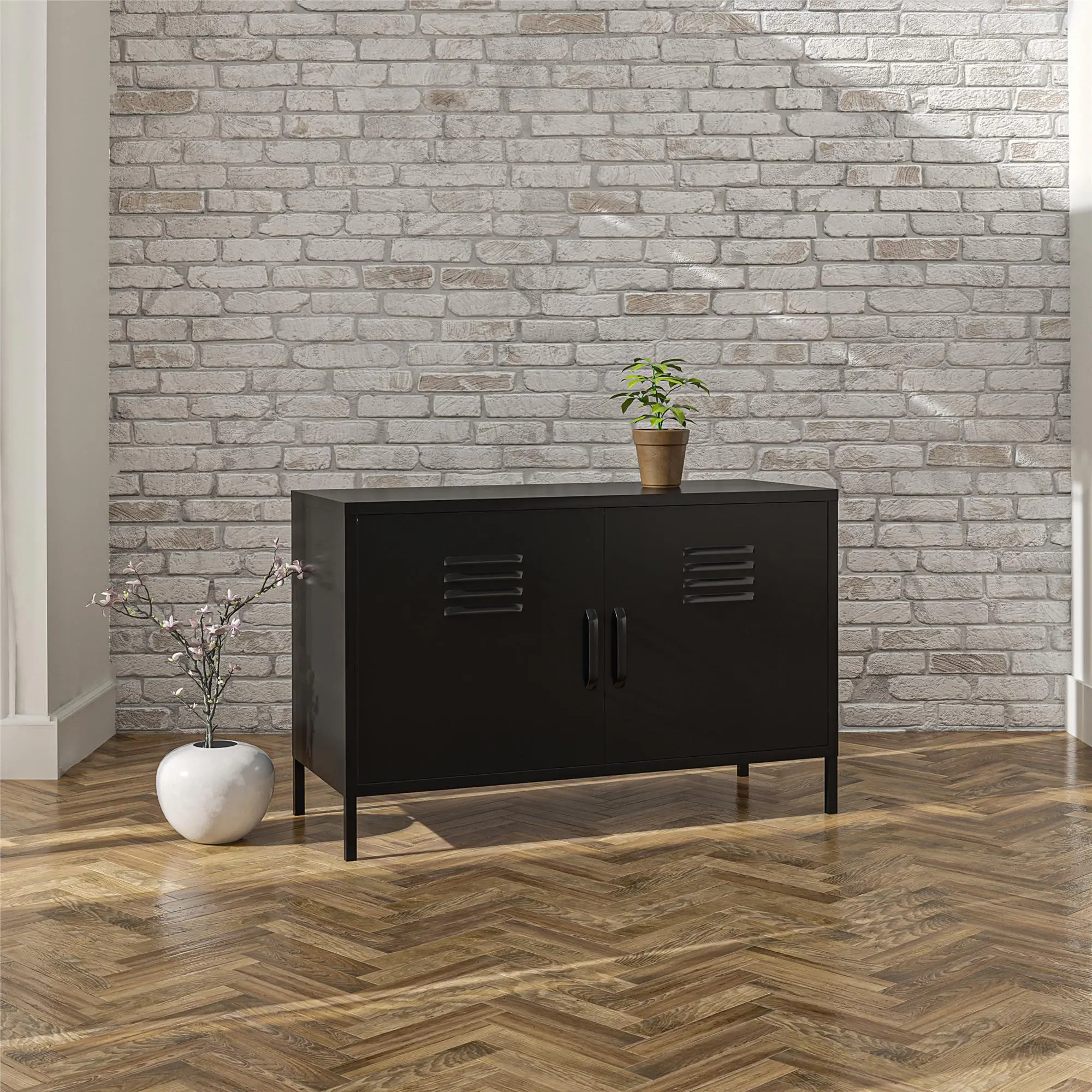 Mission Black 2 Door Metal Locker Accent Cabinet