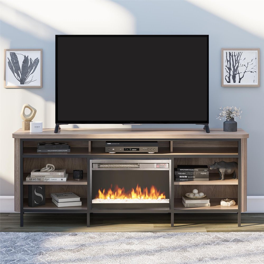 112709982 Danton Brown 75 Electric Fireplace TV Stand sku 112709982