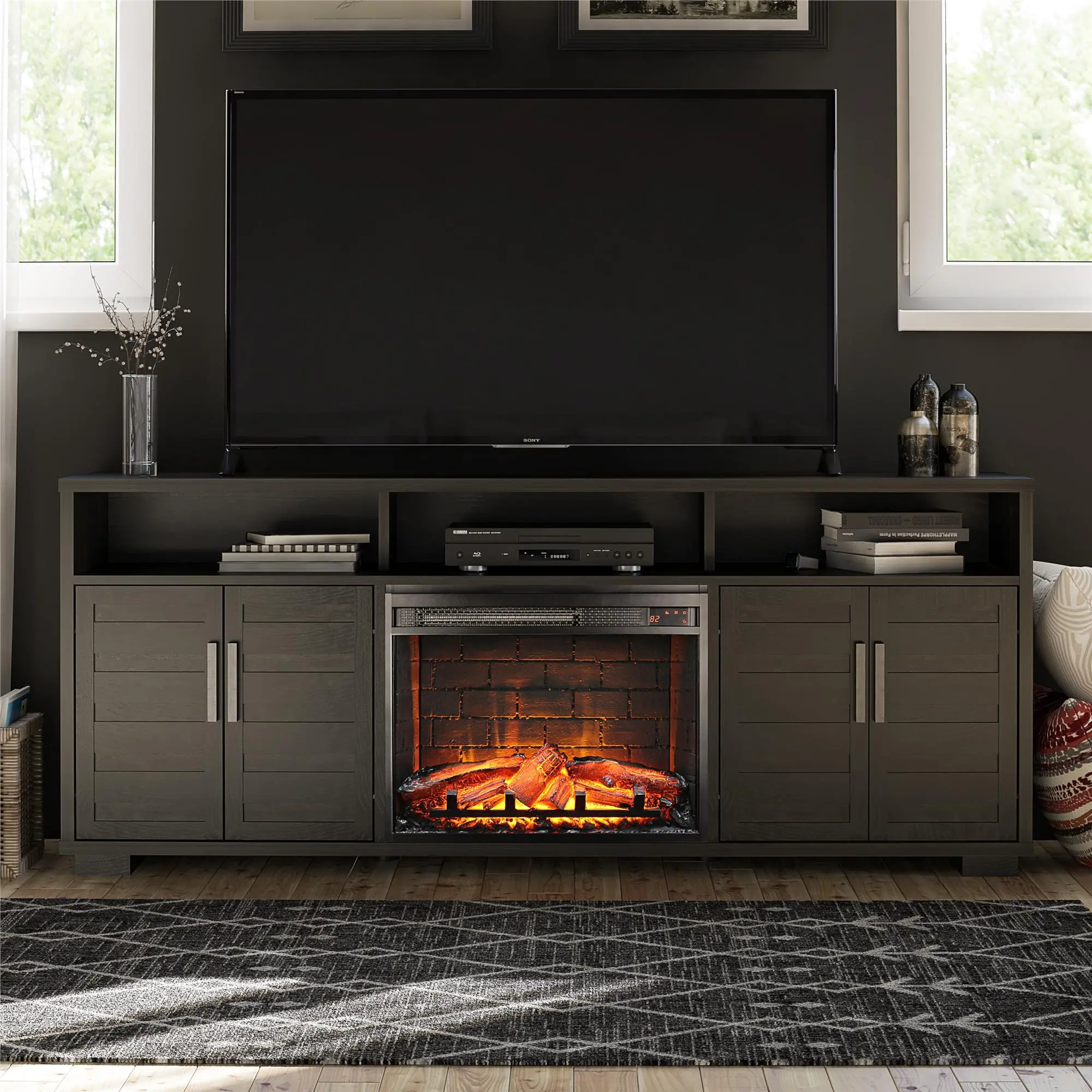 Flintrock Espresso 75 TV Stand with Electric Fireplace