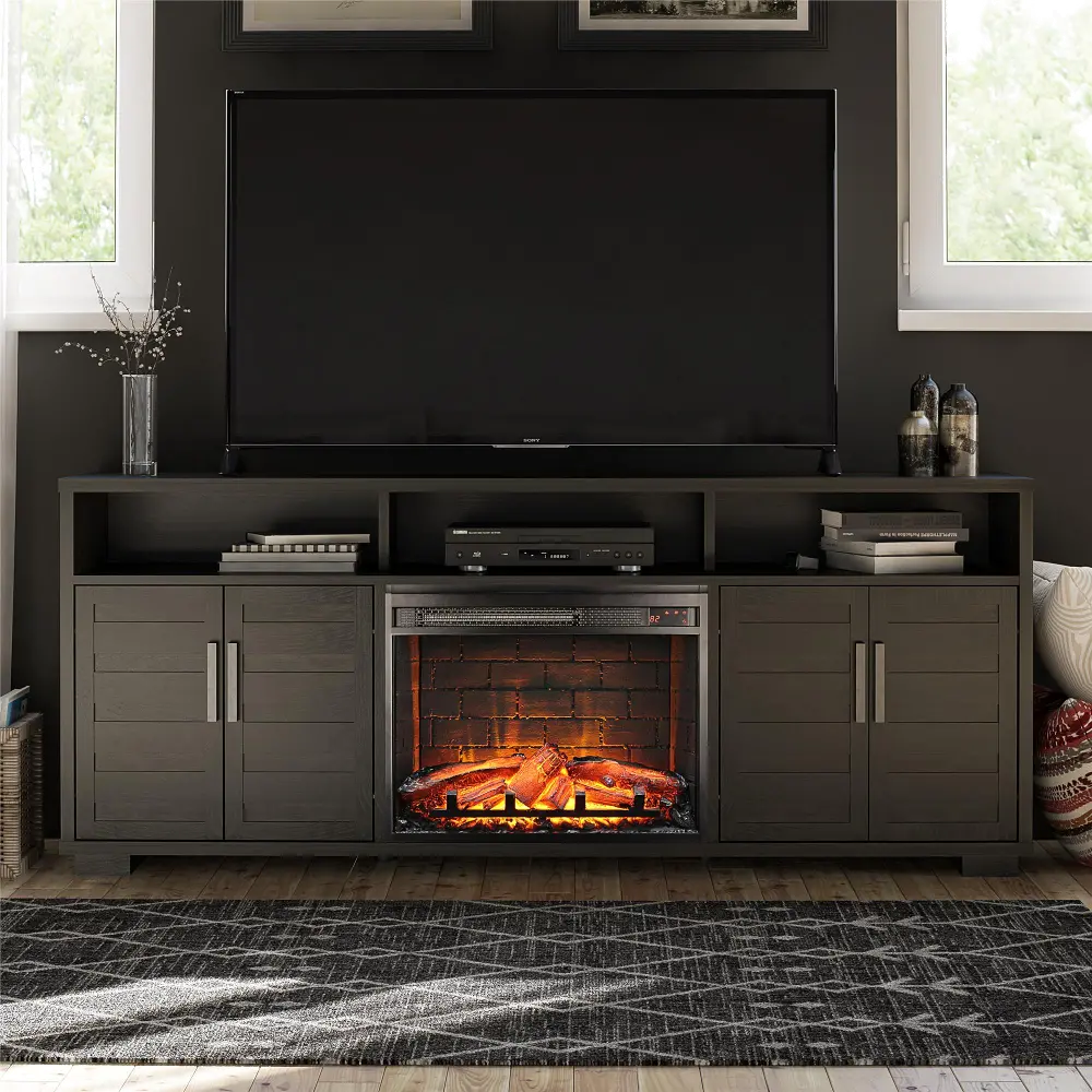 Flintrock Espresso 75  TV Stand with Electric Fireplace-1