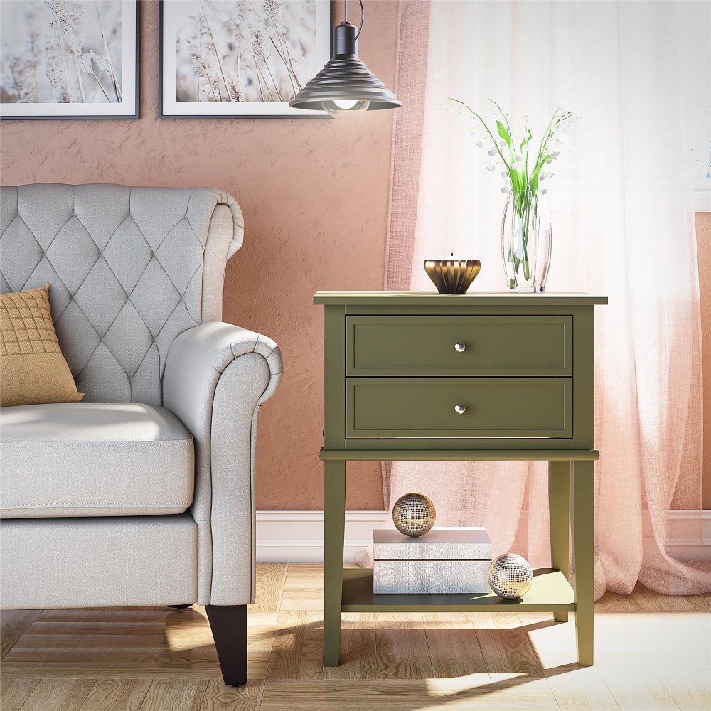 Franklin Olive Green Accent Table with 2 Drawers