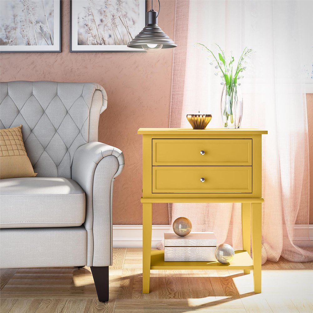 112710085 Franklin Mustard Yellow Accent Table with 2 Drawer sku 112710085