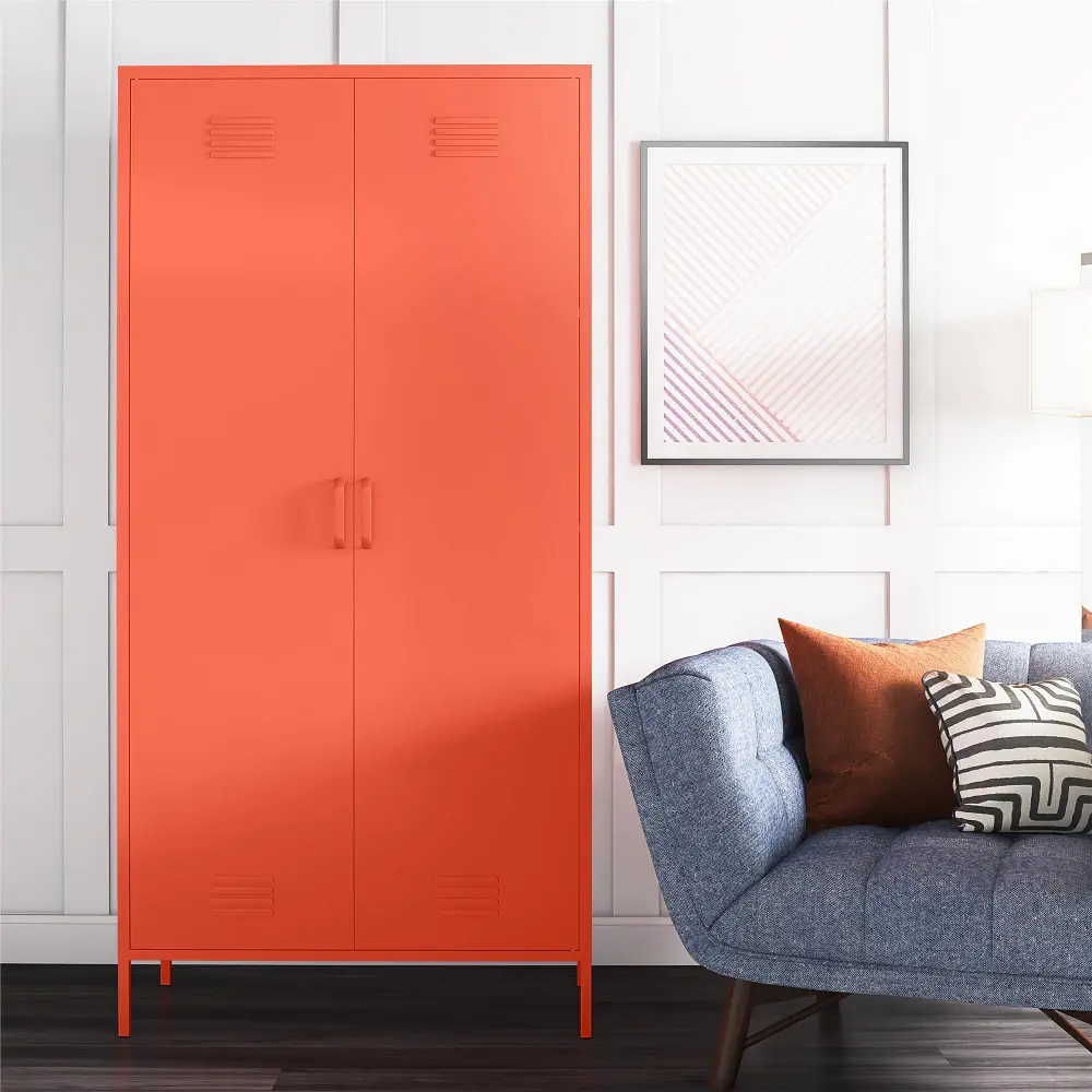 Cache Orange Tall 2 Door Metal Locker Cabinet-1