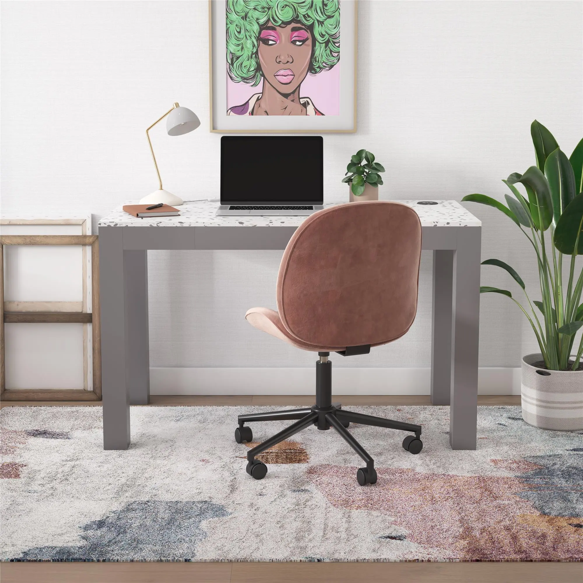 Astor Gray Desk with Wireless Charger
