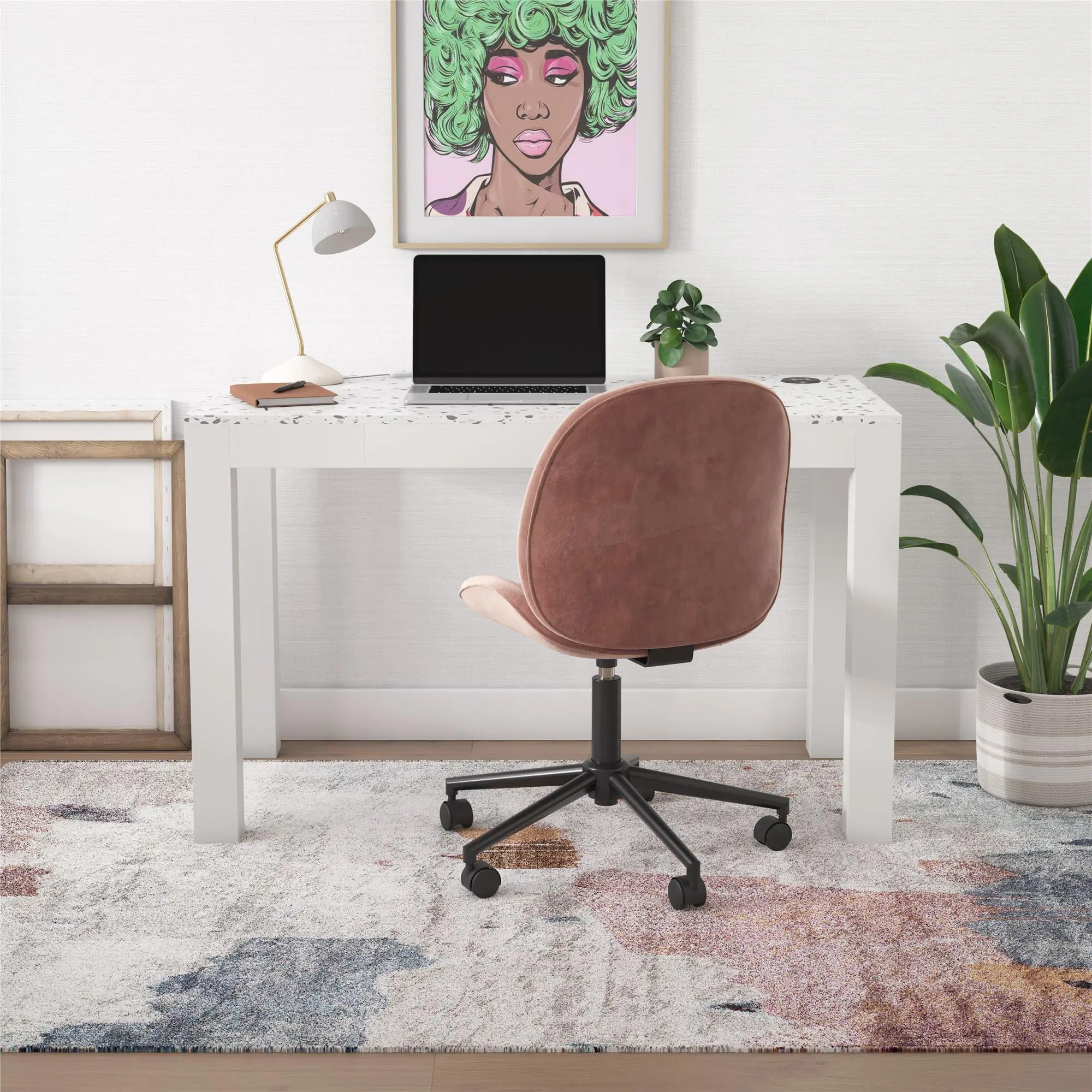 Astor White Desk with Wireless Charger