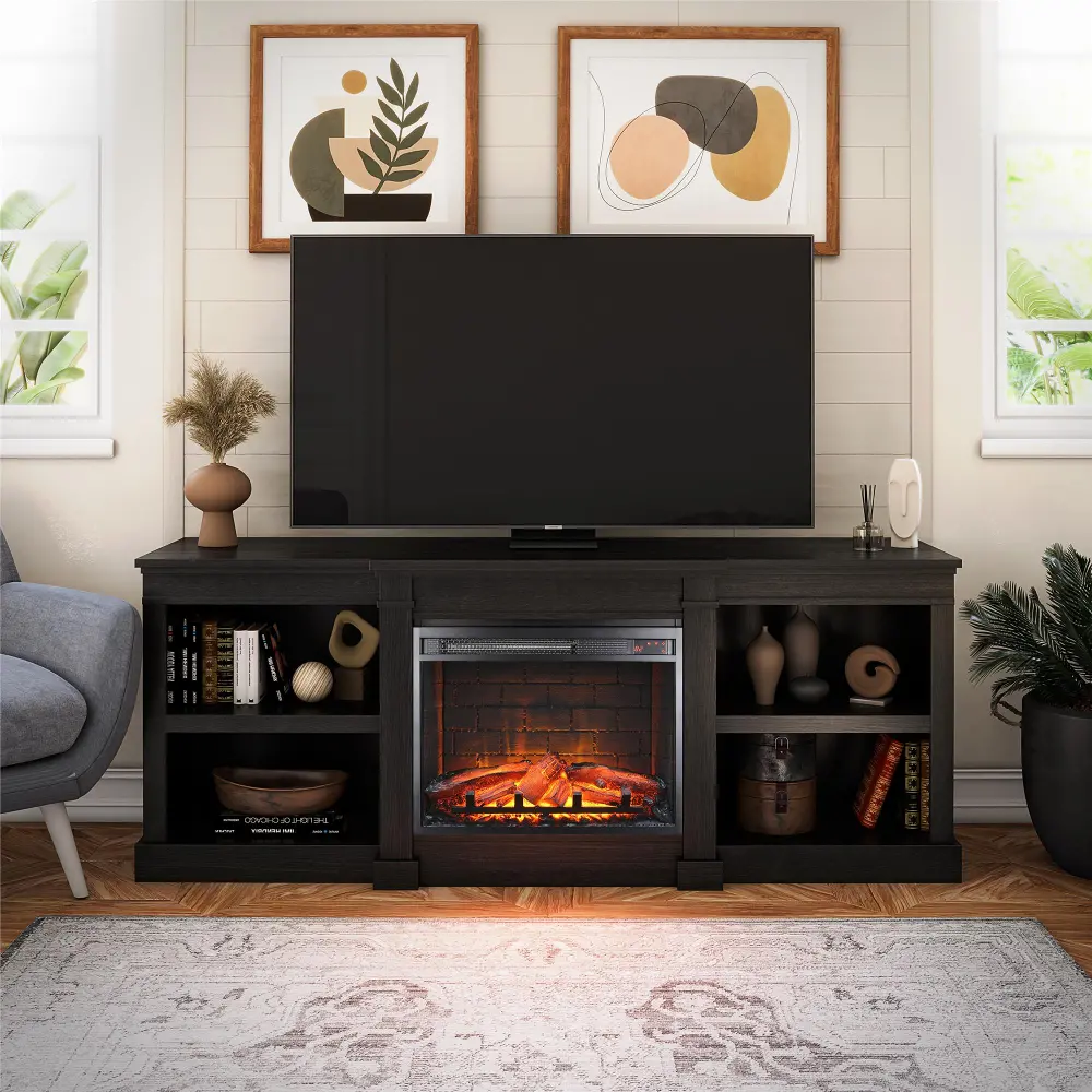Baileywick Black 75  TV Stand with Electric Fireplace-1