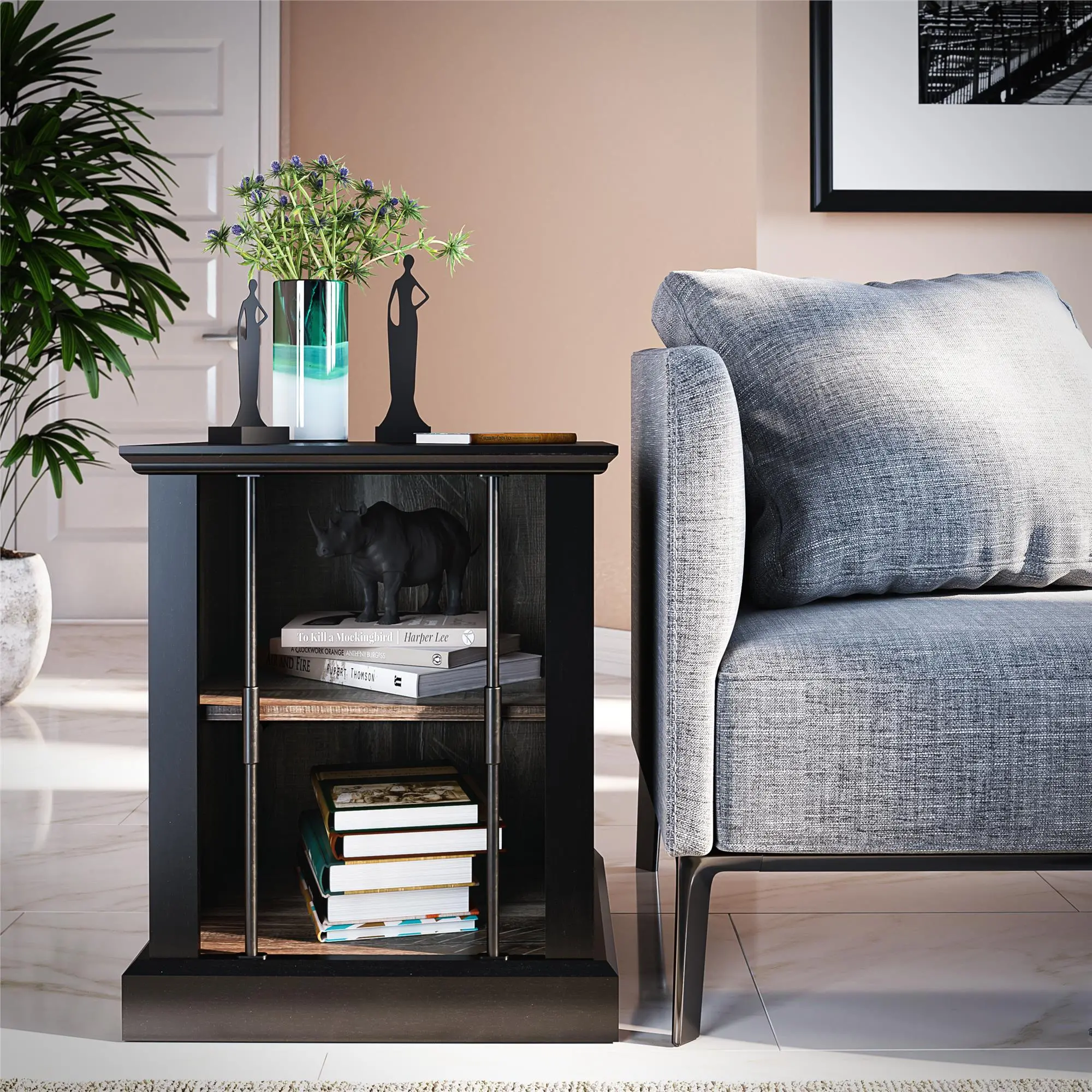 Hoffman Two-Toned End Table with 2 Open Shelves