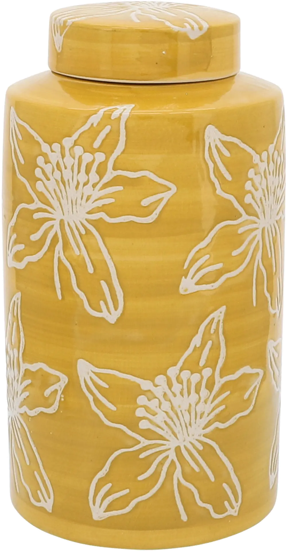 10 Inch Yellow Floral Jar with Lid-1