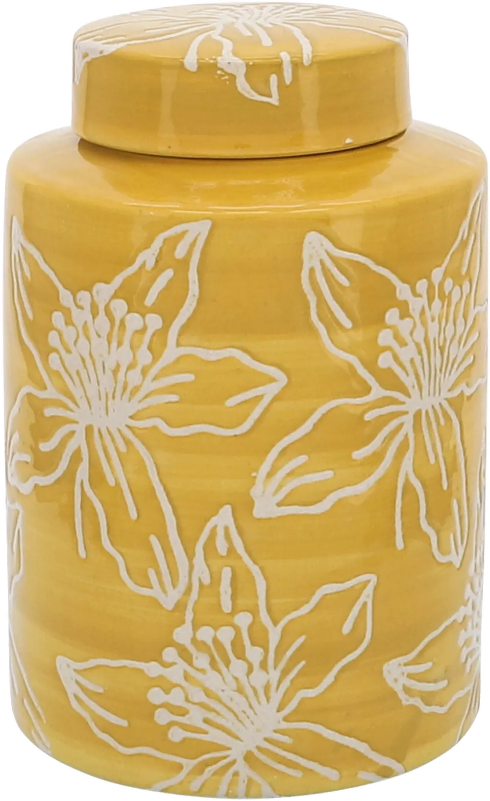 9 Inch Yellow Floral Jar with Lid-1