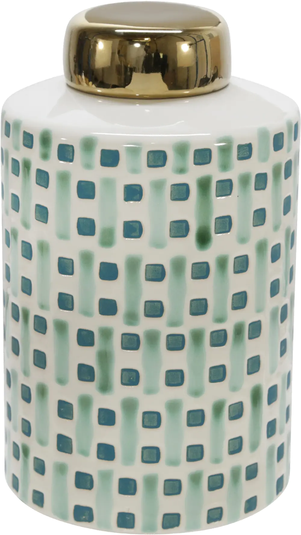 9 Inch Ceramic Green and White Jar With Lid-1