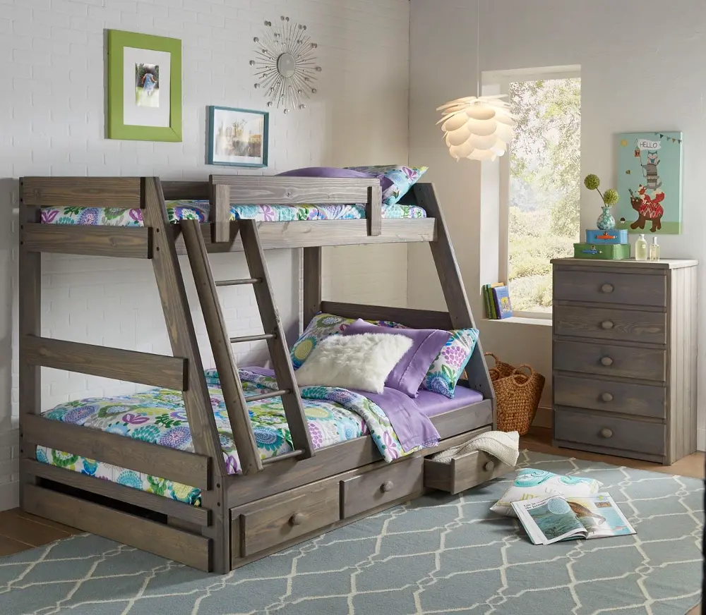 Grizzly Driftwood Twin-over-Full Bunk Bed with Storage-1