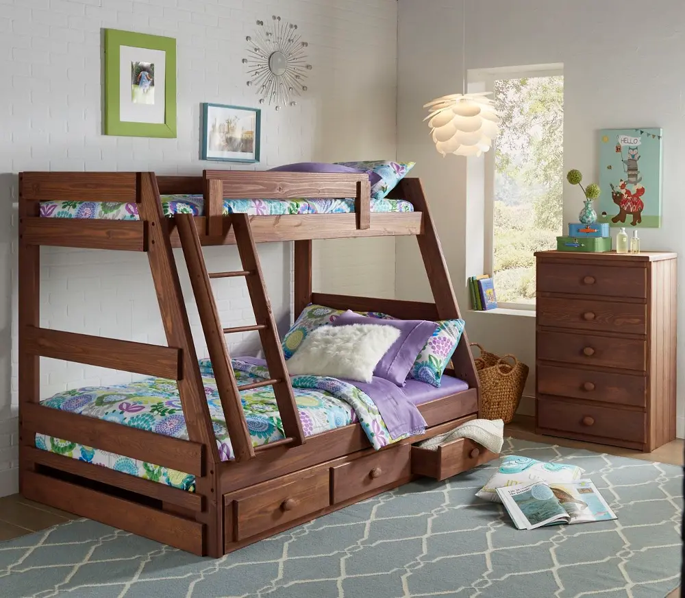 Grizzly Brown Twin-over-Full Bunk Bed with Storage-1
