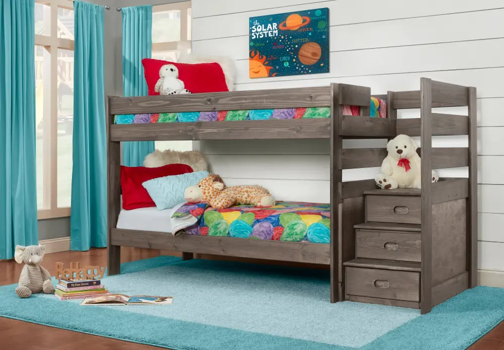 Torrey Driftwood Twin-over-Twin Bunk Bed with Stairs-1
