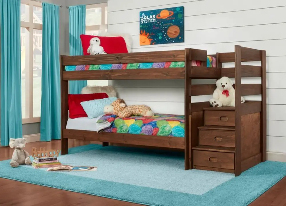 Torrey Brown Twin-over-Twin Bunk Bed with Stairs-1
