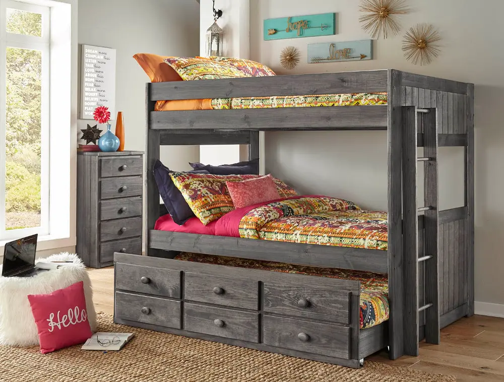 Summit Gray Full-over-Full Bunk Bed with Trundle-1