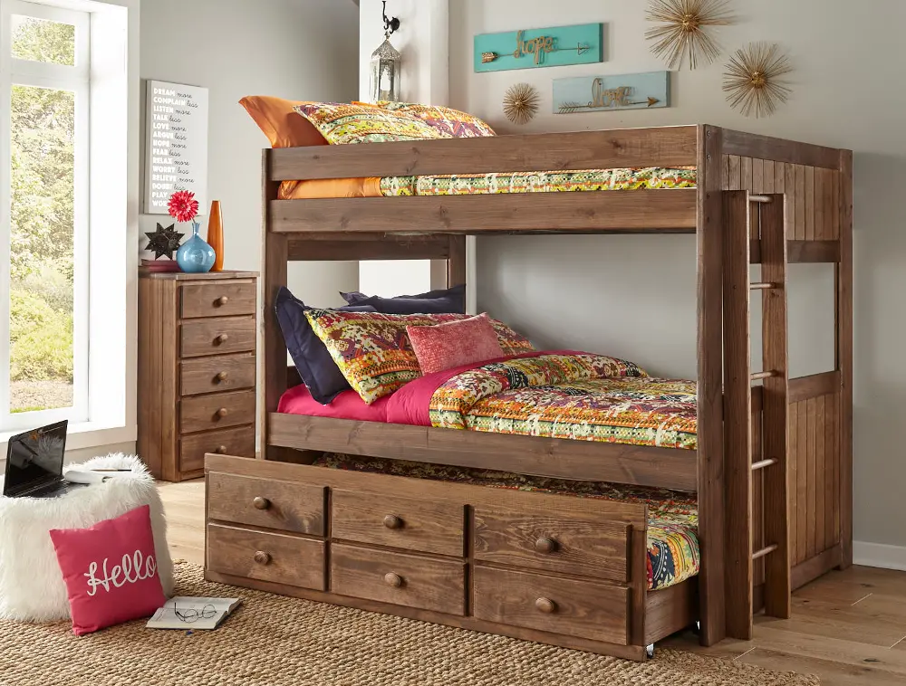 Summit Brown Full-over-Full Bunk Bed with Trundle-1